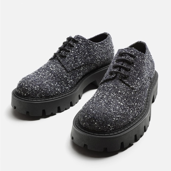 NWT - ZARA MEN’S CHUNKY FABRIC DERBY SHOES, BLUE - SIZE 8 - Picture 1 of 14